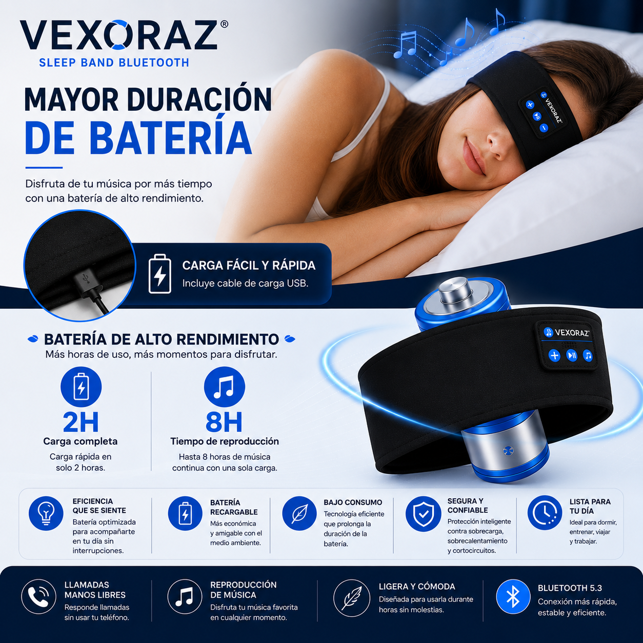 Band Relax Bexoraz - Ideal para Dormir, Viajar y Meditar