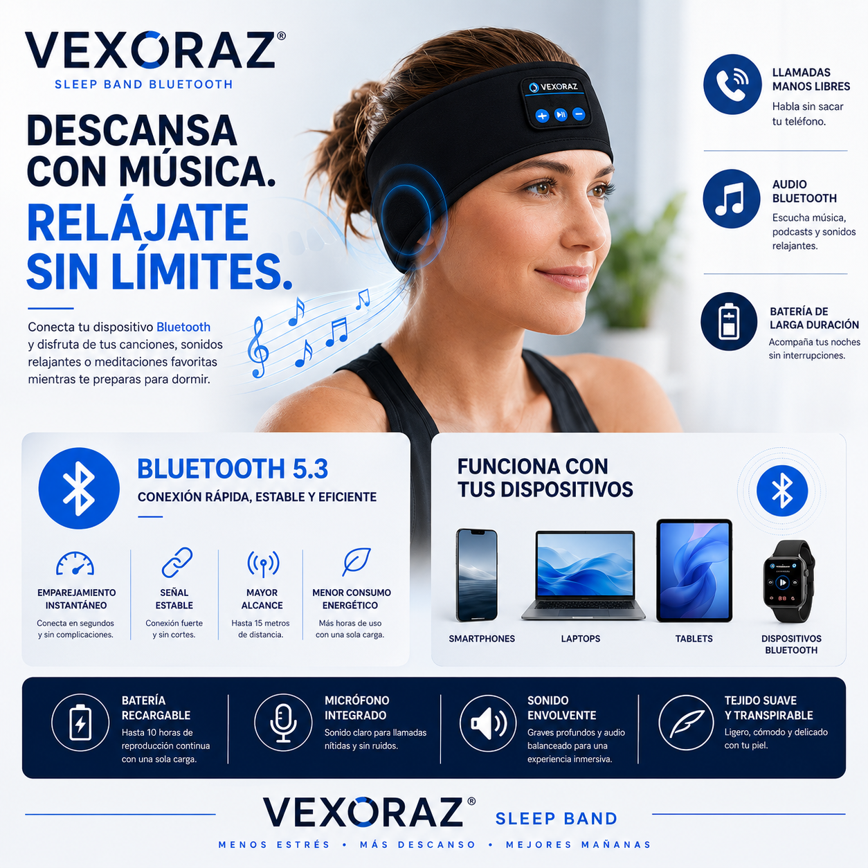 Band Relax Bexoraz - Ideal para Dormir, Viajar y Meditar